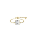 Adjustable S925 silver chain ring with radiant cut cubic zirconia in gold plating - Adjustable Open / Gold