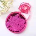 Pink plush kids crossbody bag featuring reversible pink and black sequins with zipper closure - Rose Gold