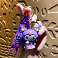 Cute Kuromi cartoon keychain with purple silicone wrist strap and golden keyring - Sanrio Floral Series-Kuromi