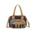 Women's multi-color patchwork washed leather crossbody bag in black and khaki with rivets - Purple