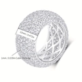Detail shot of 12mm wide ring with cubic zirconia stones and geometric hollow grid - US 5 / Silver Round Full Pave (12mm)(ARS11200W)