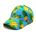 Detail view of the breathable cotton fabric and vibrant banana print on this blue baseball cap - M (56-58cm) / 6# Blue Banana