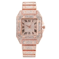 Lussuoso orologio quadrato oro rosa con pavé di diamanti e quadrante con numeri romani - Oro rosa
