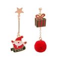 Christmas asymmetric drop earrings with Santa, star, gift box and red plush ball - Santa Claus Asymmetrical Earrings