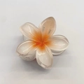Orange gradient Plumeria hair claw clip with transparent resin material and 3D floral design - White Orange