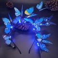Luminous LED butterfly headband with blue and yellow butterflies for Christmas party wear - Blue Butterfly Headband With Blue Lights