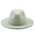 Mint green wool fedora hat with a stylish chunky gold chain band on a white background - Cream White