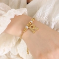 Gouden armband met letter R hanger, fonkelende strassteentjes en kralenketting - Gouden Armband - Letter R