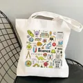 White canvas science tote bag with colorful physics and chemistry hand-drawn prints - C8 Science Formulas Collection No Inner Pocket No Zipper