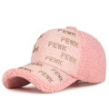 Pink teddy fleece and suede baseball cap with sparkling FEWK rhinestone lettering - Adjustable / Pink