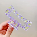 Pinza para el pelo rectangular transparente con motivos florales morados elegantes - Flor Púrpura
