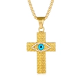 Collar de cruz de acero chapado en oro con ojo turco y pavé de diamantes finos - Solo colgante dorado