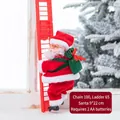 Babbo Natale elettrico che sale la scala con binario rosso e sacco di regali verde - Babbo Natale su scala dritta (rossa)