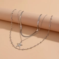 Ensemble de trois colliers argentés avec pendentifs étoile de mer, étoile et zircons - Ensemble 3 Pièces Croix Étoile de Mer / Argenté