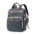 Deep grey fashion diaper backpack with brown leather details and side coin purse - Dark Gray