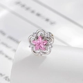 Franse vintage zilveren bloem oorknop met roze ster zirkoon en sprankelende steentjes - Roze (Per stuk)
