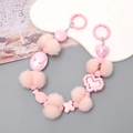 Pink beaded phone charm strap with plush balls, heart beads and vintage cameo charms - Pink Cameo Style (K2770)
