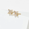 Sparkling gold four-leaf clover stud earrings with clear zircon stones for women - White Flower Gold Stud Earrings