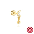 S925 sterling silver gold crescent moon and star stud earring with sparkling crystals - Star and Moon Charm