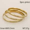 Three-piece gold-tone stackable crystal-inlaid stainless steel bangles with 68mm diameter - 3-Piece Gold Rhinestone Bangle Set (KB103102-LO)