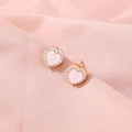 Elegant gold-plated heart stud earrings with pink gemstone and zircon on pink satin - SE812 Heart Light Pink Zirconia
