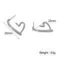 Silver hollow heart stud earrings in polished stainless steel with size measurements - Steel Color (ER148-Steel)