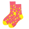 Pink and yellow crew socks featuring cute banana print with ribbed cotton texture - Pink Banana