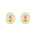 Französische Luxus-Ohrstecker mit Tulpenblüte, rosa Blütenblatt und Perlenrand - Weiß K 3112