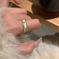 Golden S925 silver ring with white enamel, small crystal crosses and hammered texture finish - White Enamel Cross Style (J3886)