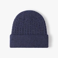 Winter cable-knit beanie in navy blue with ribbed cuff and warm fleece lining - One Size / Navy Blue