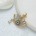 Golden evil eye pendant with blue and white cubic zirconia on white shell background - [D3023JN] Water Drop Pendant Evil Eye