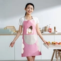Grembiule da cucina rosa impermeabile con stampa cartoon e bordo in pizzo bianco - Stile Asciugamani / Rosa