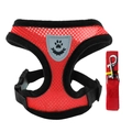 Red breathable mesh pet harness and leash set with adjustable metal buckle on white background - Red