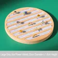 Bamboo round ring display tray with 20cm diameter and grey velvet lining 7 slots - Ice Velvet / Large / Gray