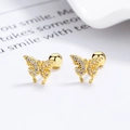 Paar goldene 925 Sterling Silber Schmetterling Ohrstecker mit funkelnden Zirkonia Steinen - 925er Silber / Gold