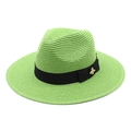 Fruit green Panama straw hat with black ribbon and gold bee buckle for sun protection - M(56-58cm) / Grass Green
