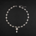 Silver coffee bean chain necklace with zircon pendant in minimalist punk hip hop style - Silver Necklace