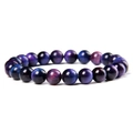 Blue and purple natural tiger eye stone beaded bracelet with silky chatoyant finish - Dreamy Gradient