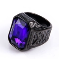 Men's black titanium steel ring featuring a large square-cut blue gemstone inlay - US 7 / Black Base Blue Gemstone