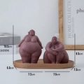 Artistic purple female body shape handmade wax candles on wooden tray, 10cm height - Brown