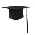 Classic black graduation cap with matching long tassel and golden metal fastener accent - Black Bachelor Cap
