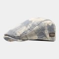Cappello newsboy in cotone tie-dye blu e bianco con patch in pelle per uno stile retrò - M(56-58cm) / Azzurro