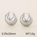 Silver striped U-shaped stainless steel earrings in large size with sleek 18k finish - Steel Color (KE114123-KFC)