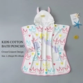 White cotton unicorn hooded bathrobe with colorful crown patterns for kids size L - Crown Unicorn