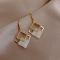 Eleganti orecchini quadrati placcati in oro con pietra occhio di gatto e pavé di zirconi - Stile Occhio di Gatto a Rombo a Doppio Strato Oro (4# Gold-Rhombus)