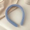Sweet light blue plush headband in soft faux fur material for a minimalist style - Rabbit Fur Plush Style / Light Blue