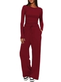 Dettaglio del set lounge bordeaux con top a maniche lunghe e pantaloni a gamba larga - S / Borgogna