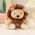 Handcrafted knitted lion plush toy with brown mane and beige body for children - 15cm Lion