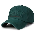 Dark green cotton twill baseball cap with 3D black and red embroidery on white background - Adjustable / Dark Green