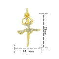 Golden ballet dancer pendant with tiny crystals and dimensions of 22mm by 14.5mm - Gold White Zirconia-Ballet Girl 008